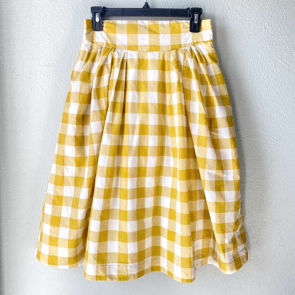 emily and fin Dresses & Skirts - Emily and Fin Mod Cloth Yellow and White Buffalo Check A-Line Midi Skirt Size M